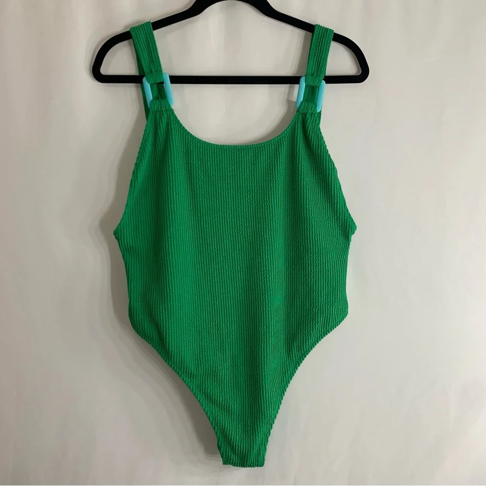 NWT Aerie Green Shimmery Crinkle Birthday Scoop Cheekiest One Piece Swimsuit - Picture 9 of 11